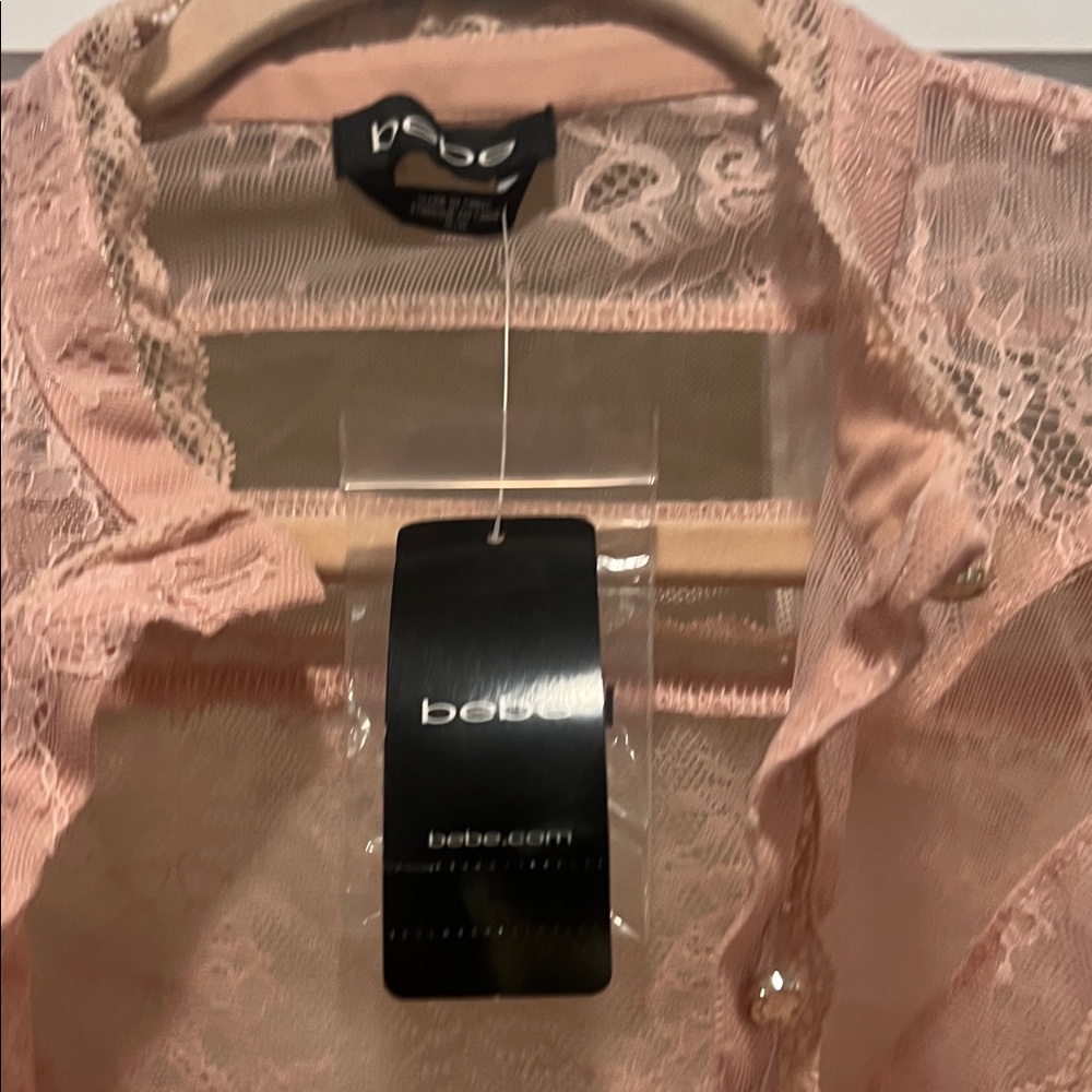 Bebe Women's Blush Lace Blouse - Picture 4 of 10